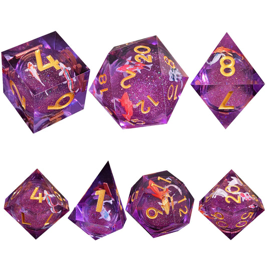 7 delige Liquid Core Resin Dice Set “Koi Karper"