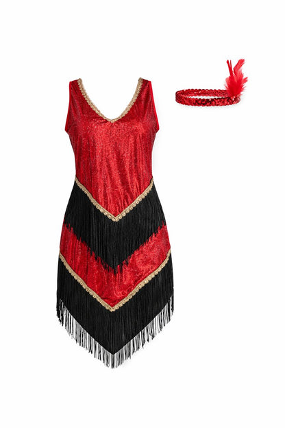 Gatsby Flapper Verkleed Jurk Dames Rood/Zwart