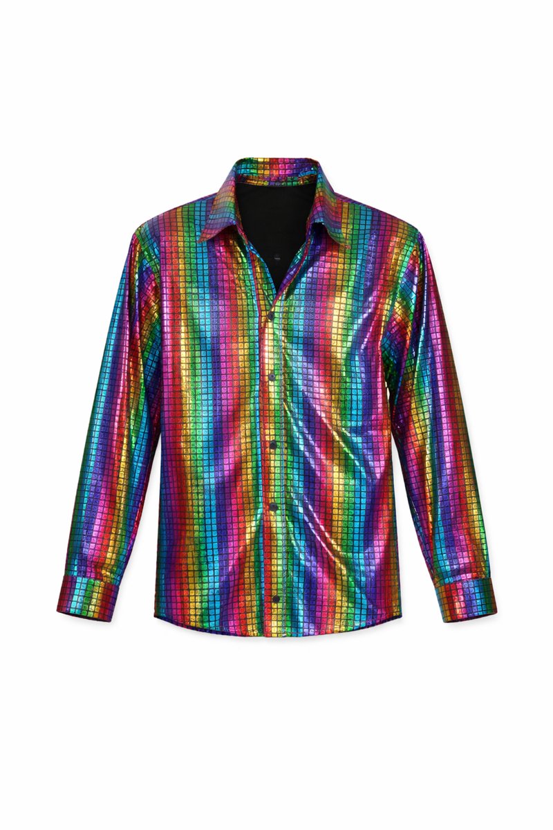 Disco Overhemd Metallic Regenboog Heren