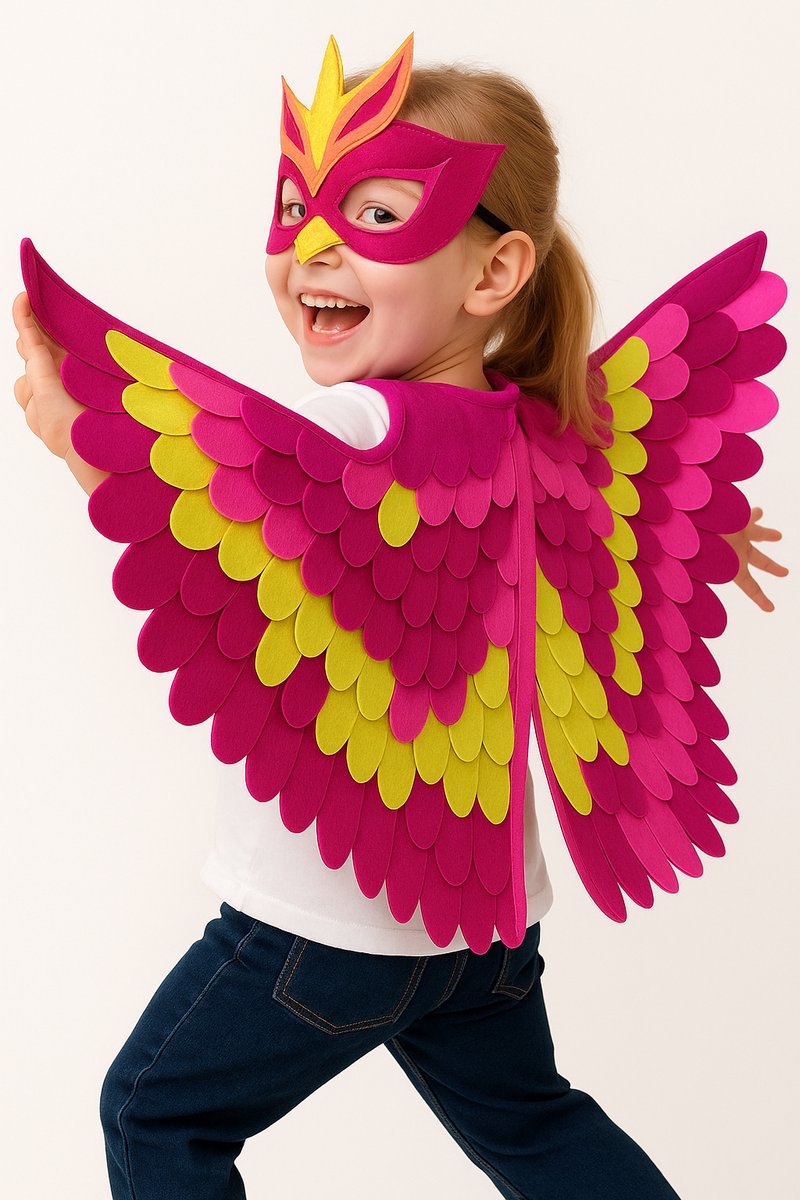 Vogel Verkleedcape en Masker Fluo Roze en Geel