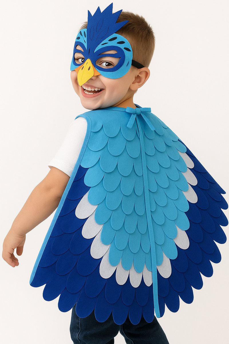 Vogel Verkleedcape en Masker Blauw