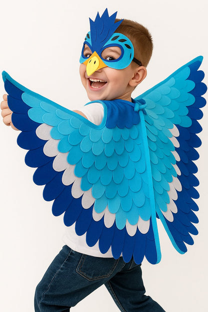 Vogel Verkleedcape en Masker Blauw