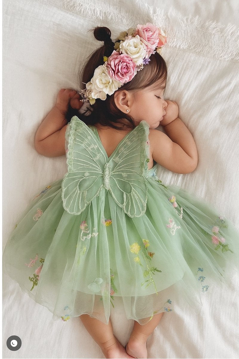 Baby Meisjes Prinsessenjurk met Vlinders en Bloemen Groen
