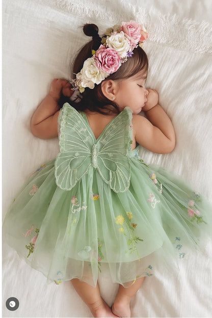 Baby Meisjes Prinsessenjurk met Vlinders en Bloemen Groen