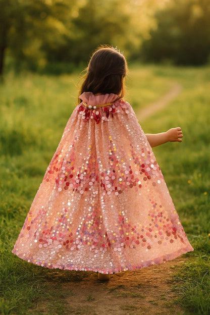 Luxe Verkleedcape Roze met Glitters en Pailletten Roze