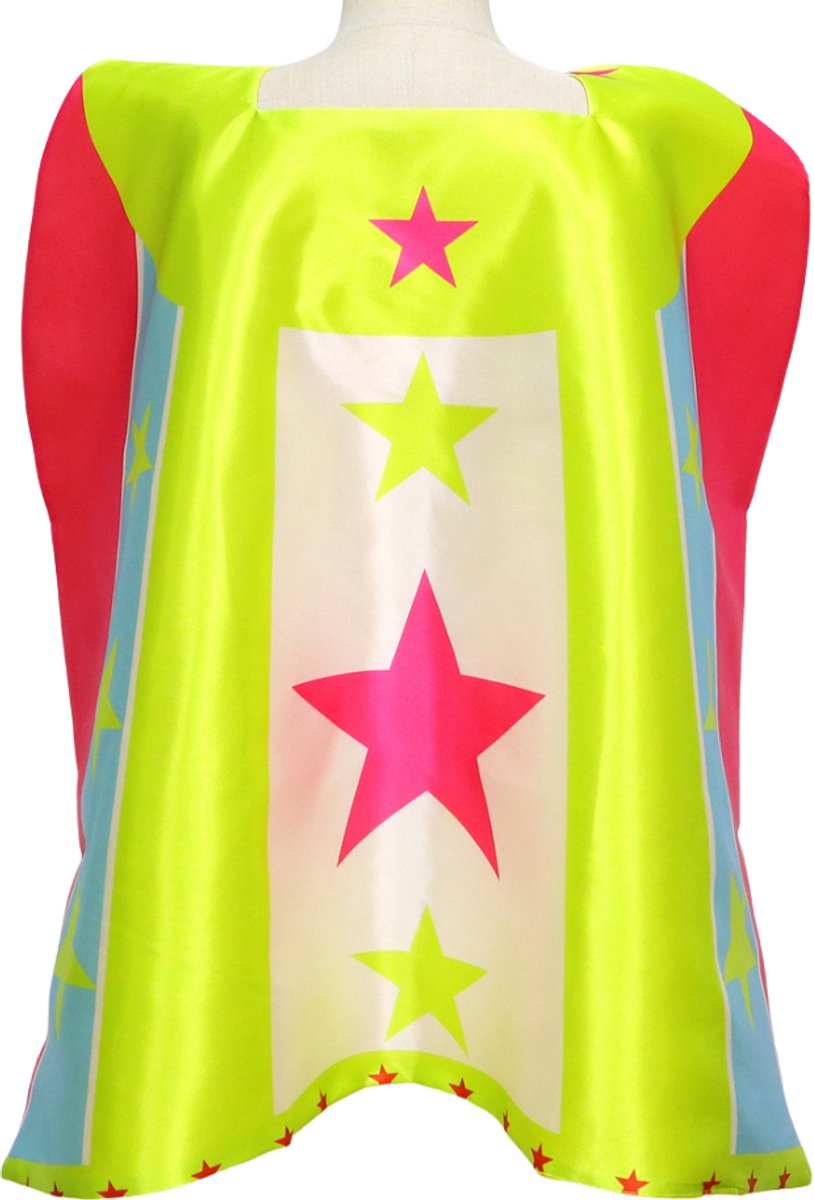 Verkleedset Superheldin Cape Masker Armbanden Roze, Blauw en Geel met Sterren