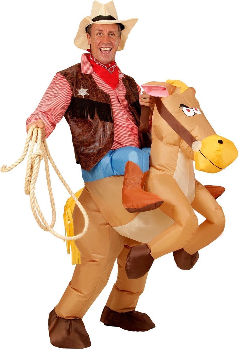 Opblaasbaar cowboy Verkleed op paard kostuum