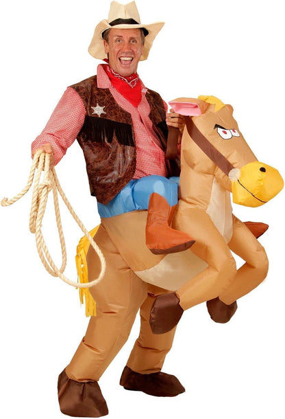 Opblaasbaar cowboy Verkleed op paard kostuum