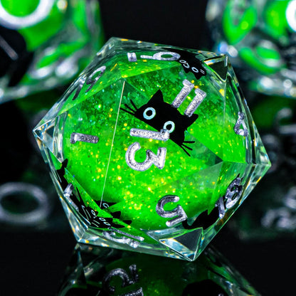 7 delige Liquid Core Resin Dice Set "Mystic Cat Green"