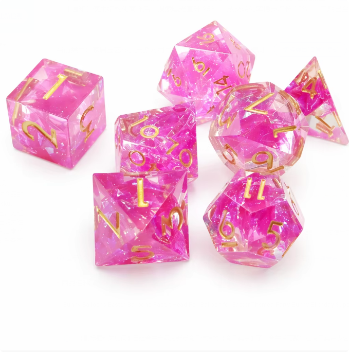 7 delige Resin Dice Set “Rosefall Prism”