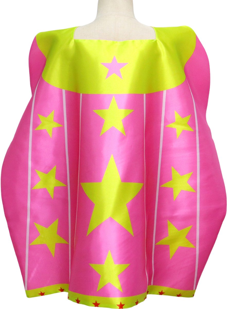 Verkleedset Superheldin Cape Masker Armbanden Roze met Gele Sterren