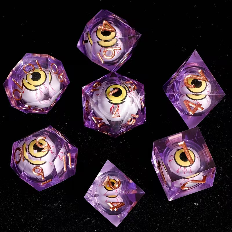 7 delige Liquid Core Resin Dice Set "Amethyst Watcher"