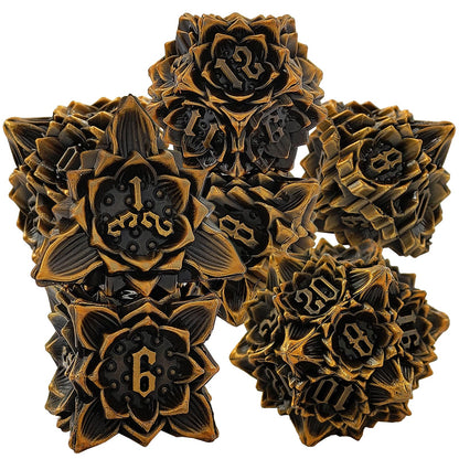 7 delige Metal Dice Set “Flower"