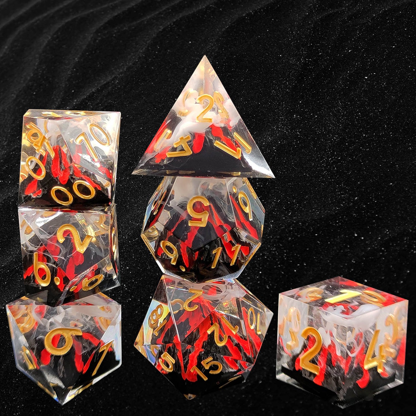 7 delige Resin Dice Set “Eruption Core"
