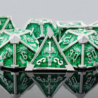 7-delige Metal Dice Set ‘Emerald Skull’