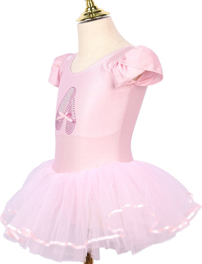 Roze balletpakje met tutu en glitterprint