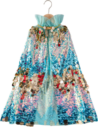 Luxe Verkleedcape Roze met Glitters en Pailletten Blauw