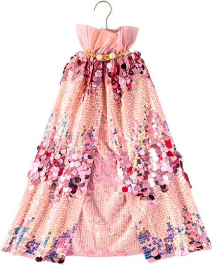 Luxe Verkleedcape Roze met Glitters en Pailletten Roze