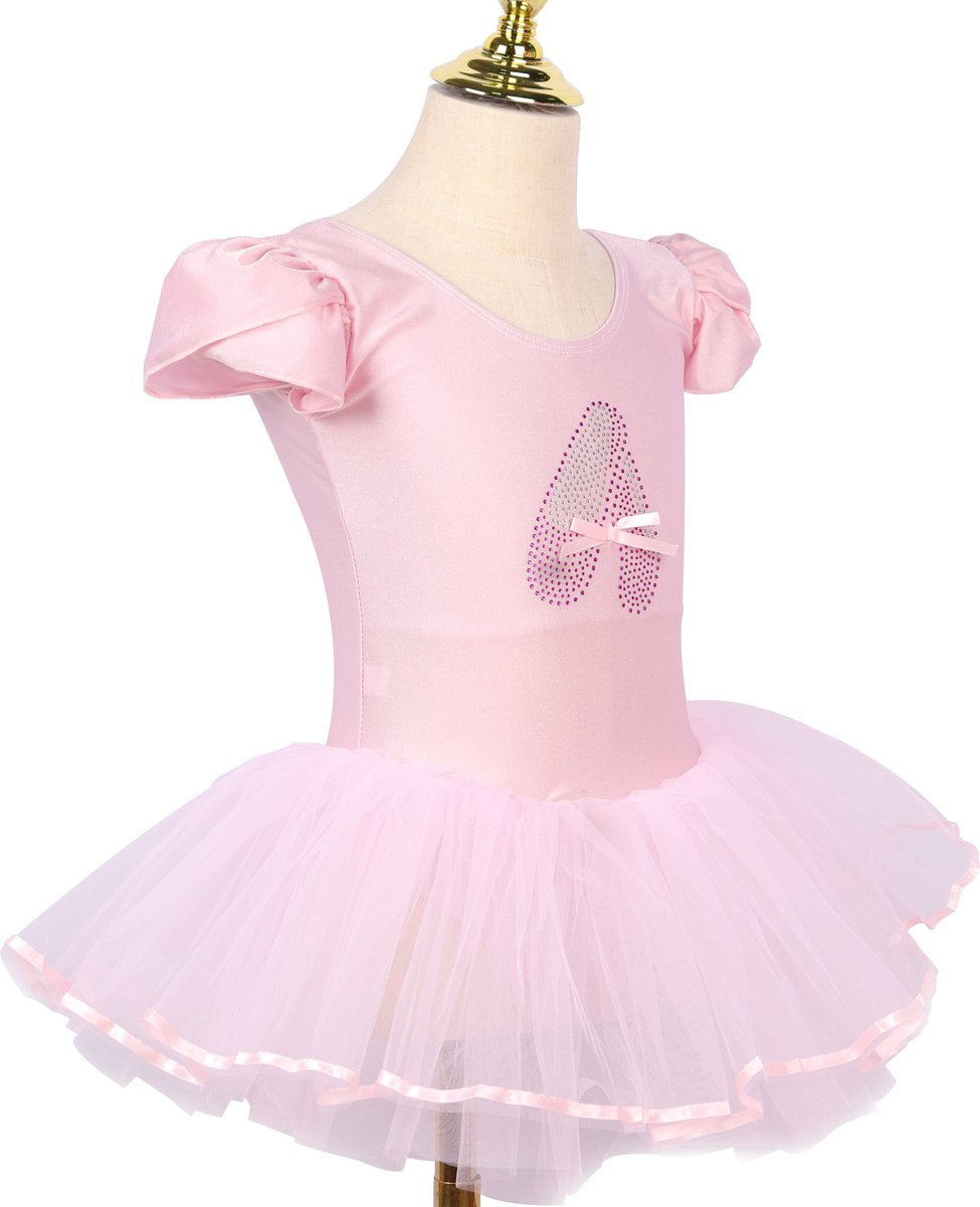 Roze balletpakje met tutu en glitterprint