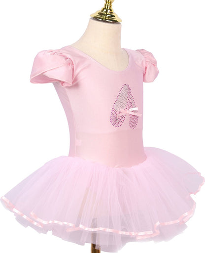 Roze balletpakje met tutu en glitterprint