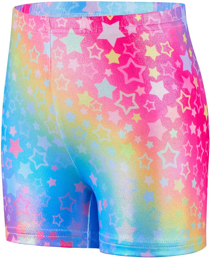 Turnpakje Meisjes Metallic zonder Mouwen met Broekje en Scrunchie Regenboog Sterren