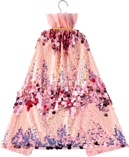 Luxe Verkleedcape Roze met Glitters en Pailletten Roze