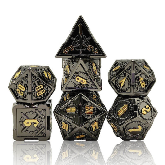 7-delige Metal Dice Set – “Shadow Relics” (Zwart)