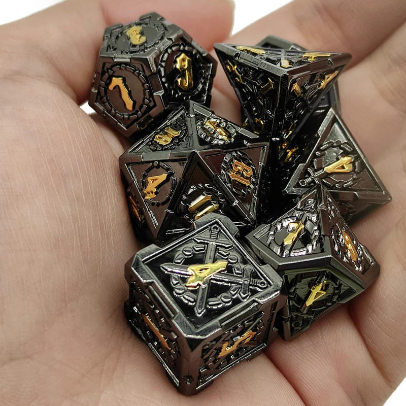 7-delige Metal Dice Set – “Shadow Relics” (Zwart)
