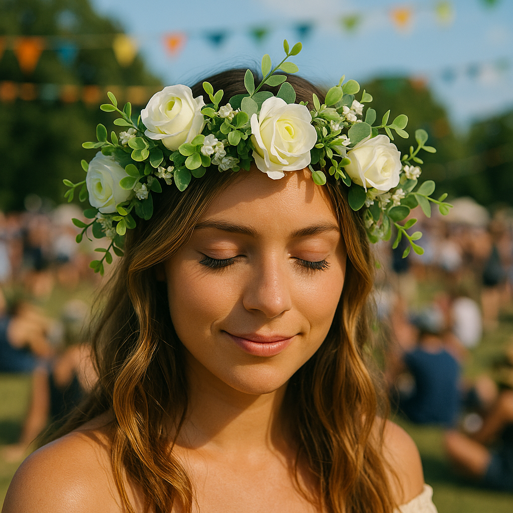 Bloemenkrans Haarband Witte Rozen