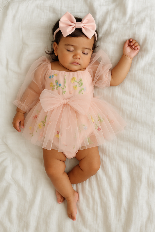 Baby Meisjes Prinsessenjurk met Bloemen en Haarband Zacht Roze
