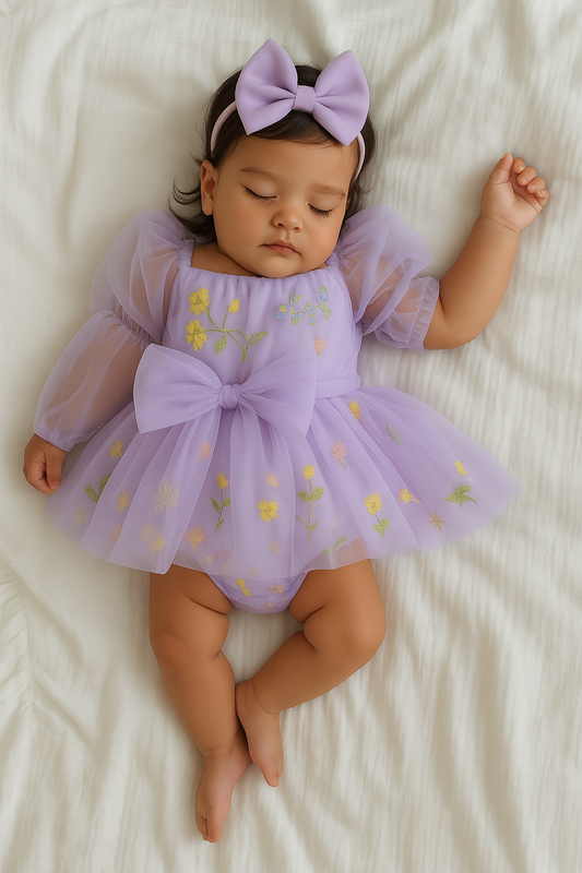 Baby Meisjes Prinsessenjurk met Bloemen en Haarband Lila