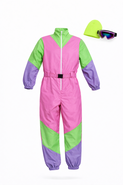 Retro Skipak Roze, Groen en Geel Heren met Skibril en Muts