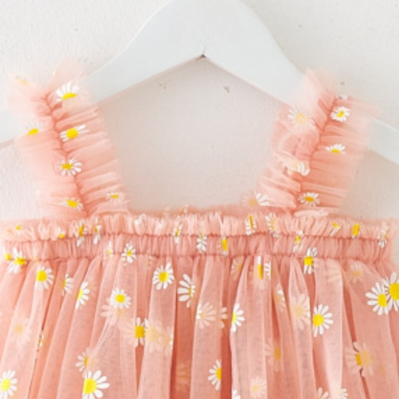 Zomerjurkje Oud Roze Tule met Madeliefjes