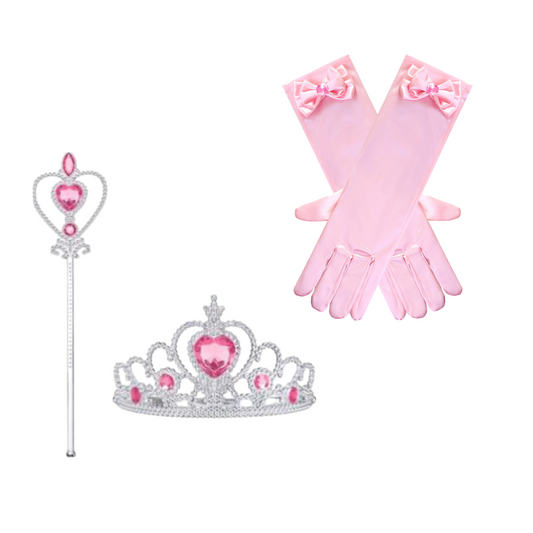 Prinsessen Accessoireset: Kroon, Toverstaf en Handschoenen - Roze