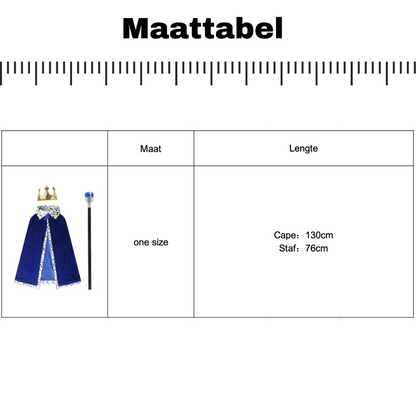 Koning cape/mantel met Kroon en staf voor volwassenen Blauw