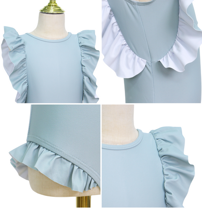 Badpak Korte Mouw Licht Blauw met Ruches Meisjes | Maat 1-6 Jaar