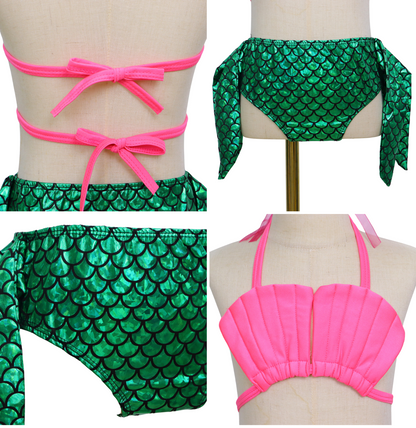 Zeemeerminstaart met bikini met MONOVIN verkleed set Schubben Groen Metallic
