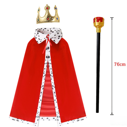 Koning cape/mantel met Kroon en staf voor volwassenen Rood