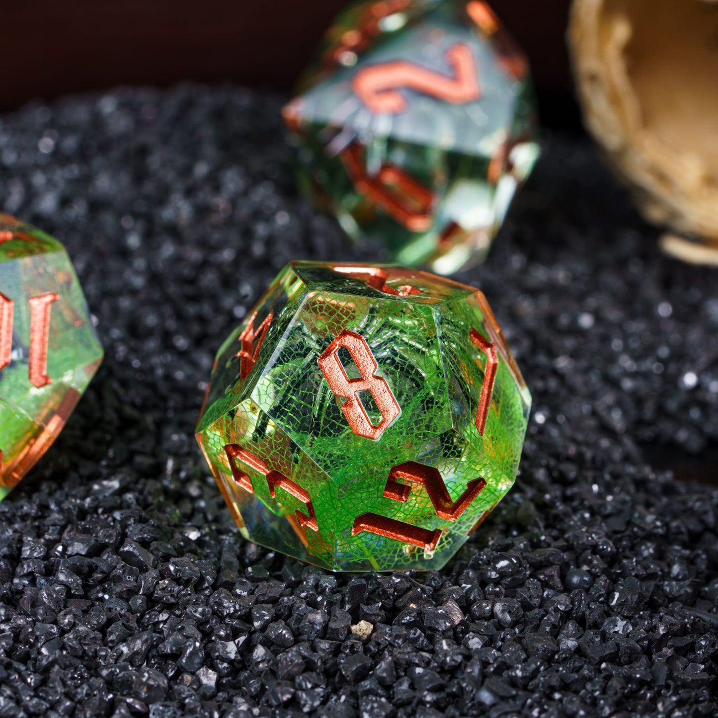 7 delige Resin Dice Set “Emerald Spider"
