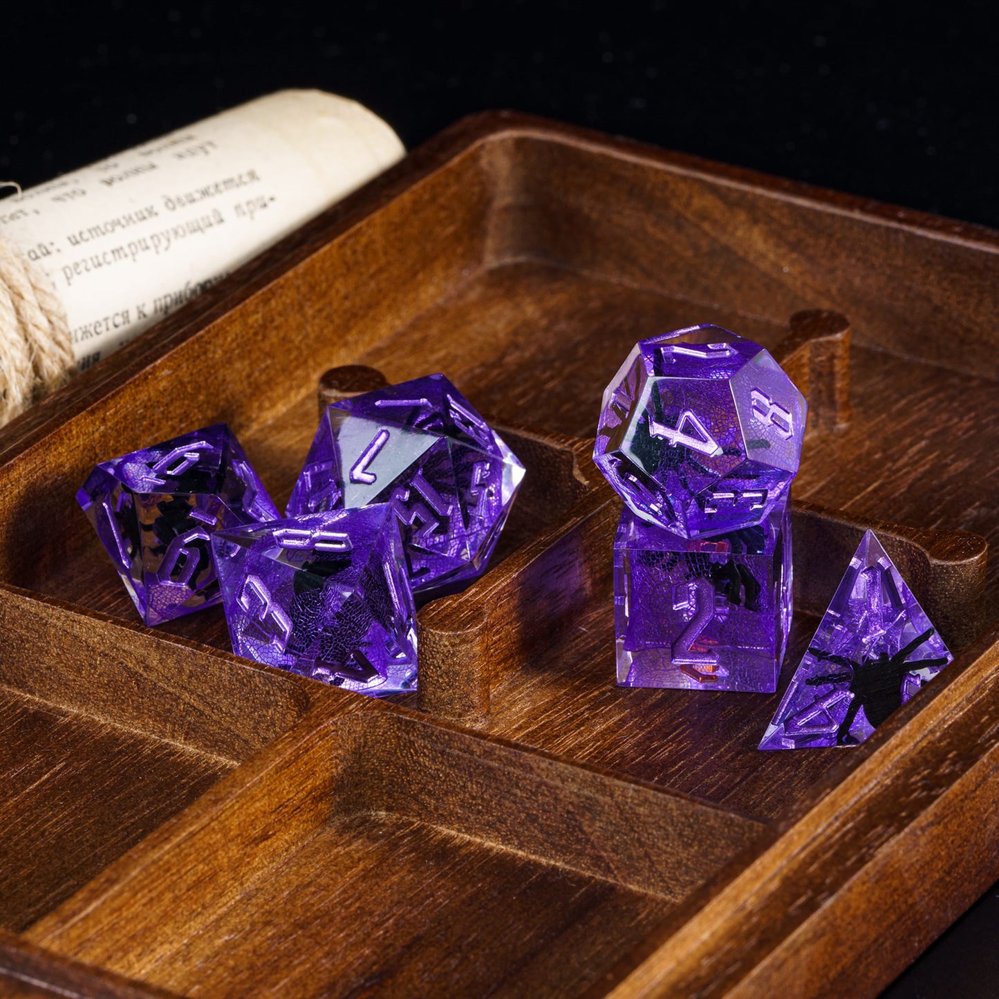 7 delige Resin Dice Set “Amethyst Spider"
