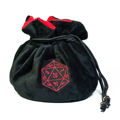 Dobbelstenen Zak met Dice Tray – Zachte Pluche Opbergzak | Voor Dungeons & Dragons & TTRPG Dobbelstenen Zwart