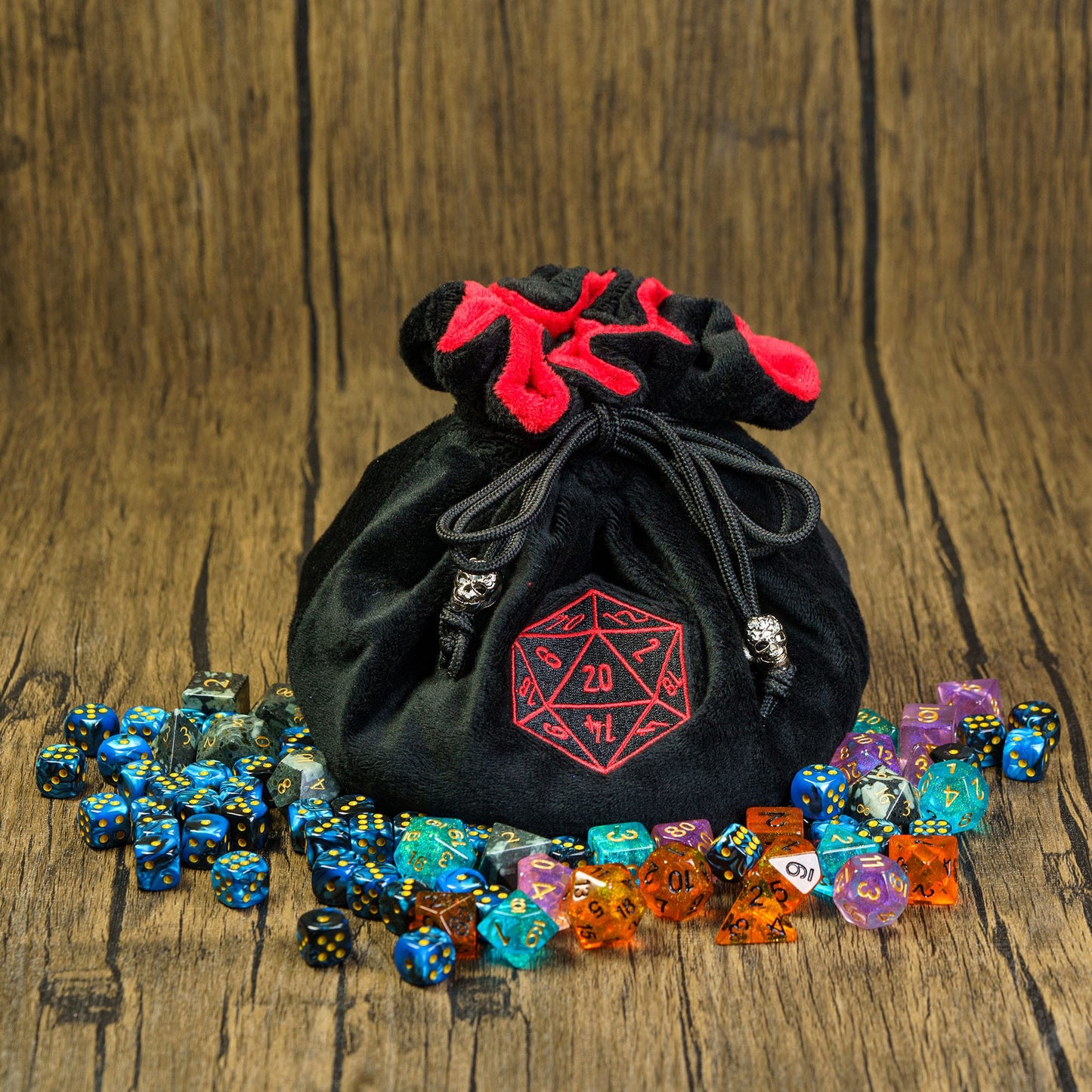 Dobbelstenen Zak met Dice Tray – Zachte Pluche Opbergzak | Voor Dungeons & Dragons & TTRPG Dobbelstenen Zwart