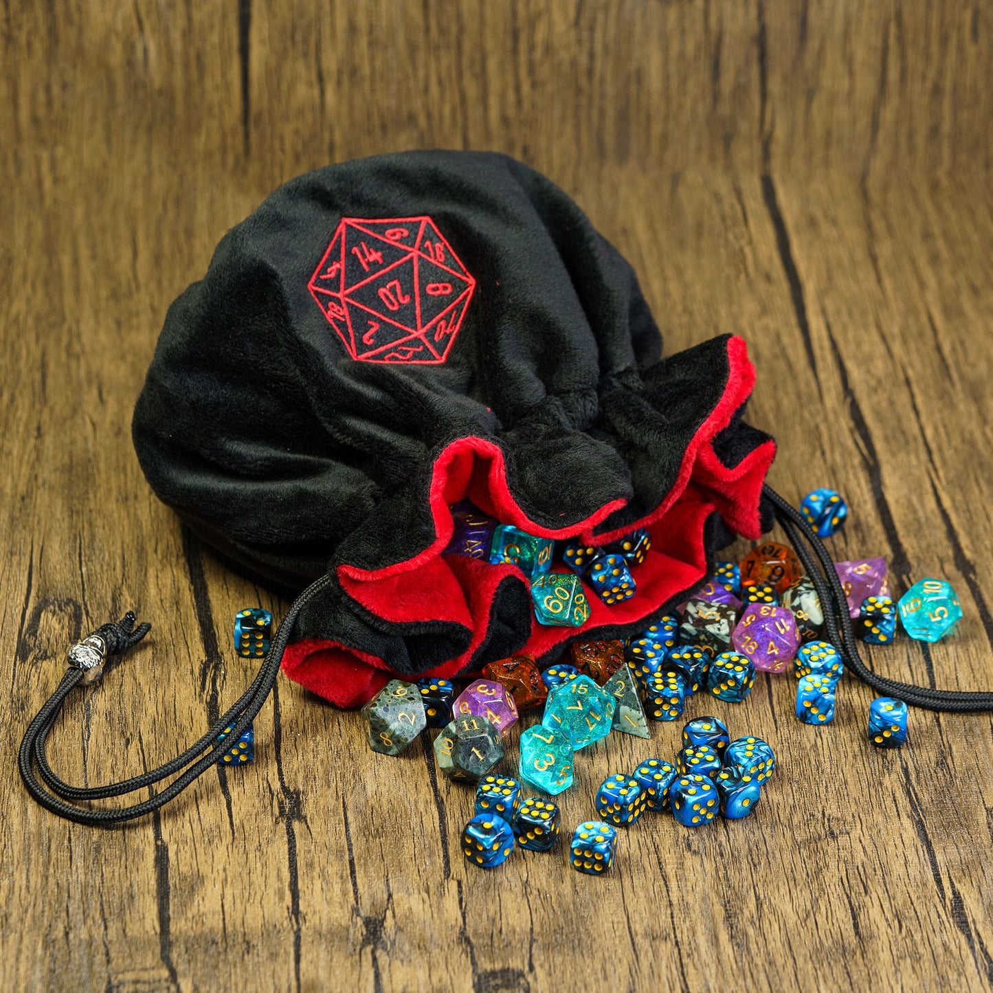 Dobbelstenen Zak met Dice Tray – Zachte Pluche Opbergzak | Voor Dungeons & Dragons & TTRPG Dobbelstenen Zwart