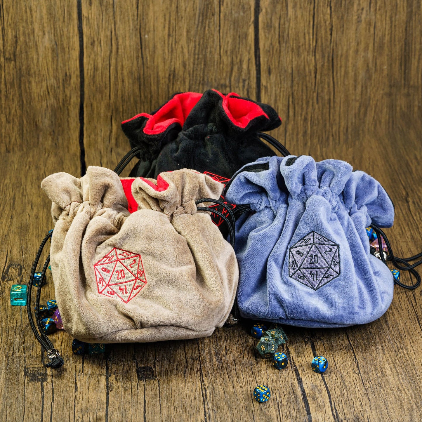 Dobbelstenen Zak met Dice Tray – Zachte Pluche Opbergzak | Voor Dungeons & Dragons & TTRPG Dobbelstenen Blauw