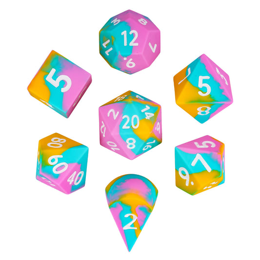 7 delige Siliconen Bounce Dice Set Regenboog Pastel
