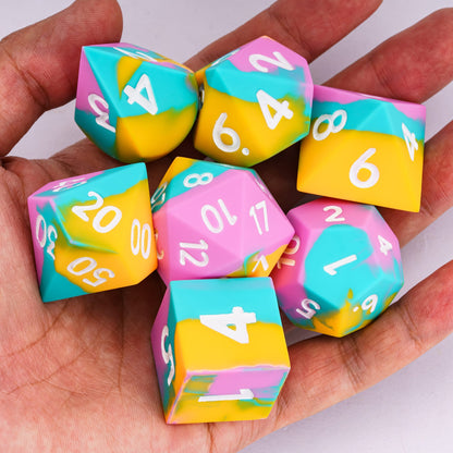 7 delige Siliconen Bounce Dice Set Regenboog Pastel