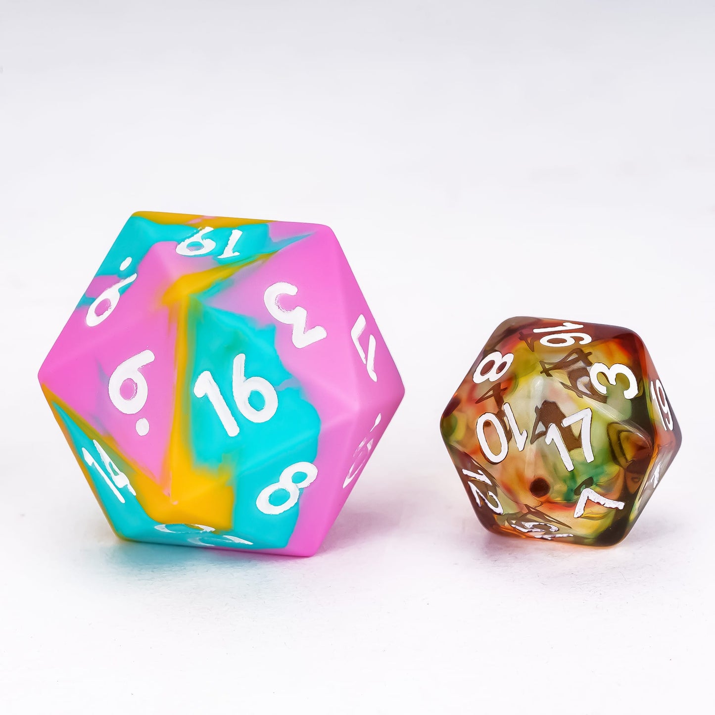 7 delige Siliconen Bounce Dice Set Regenboog Pastel