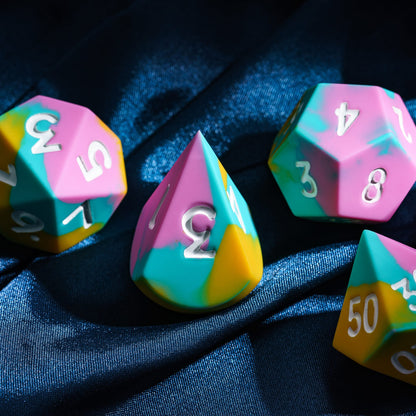 7 delige Siliconen Bounce Dice Set Regenboog Pastel