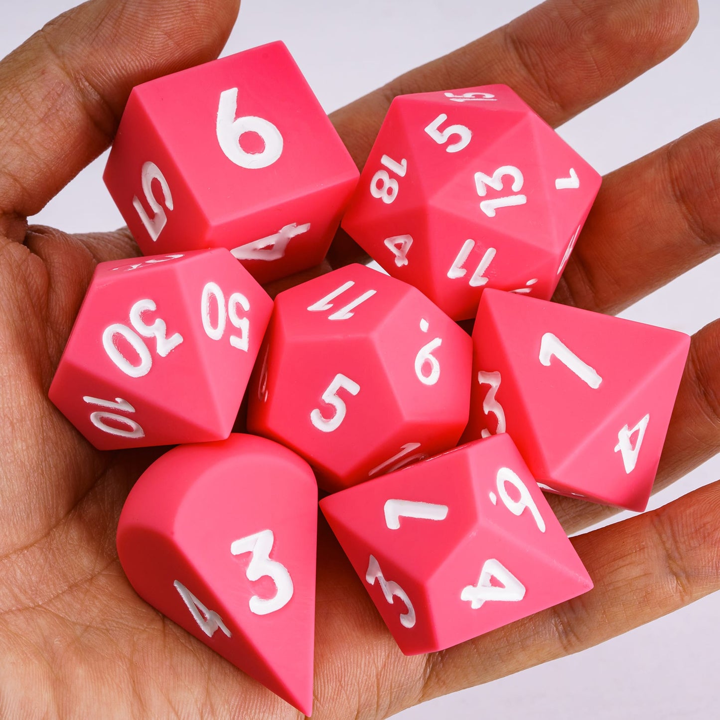 7 delige Siliconen Bounce Dice Set Roze/Wit