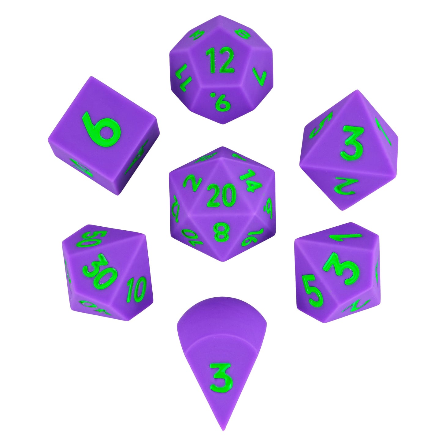 7 delige Siliconen Bounce Dice Set Paars/Groen